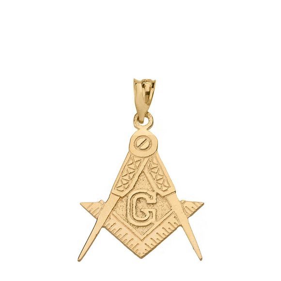 14k Gold Masonic Freemason Compass Square Pendant
